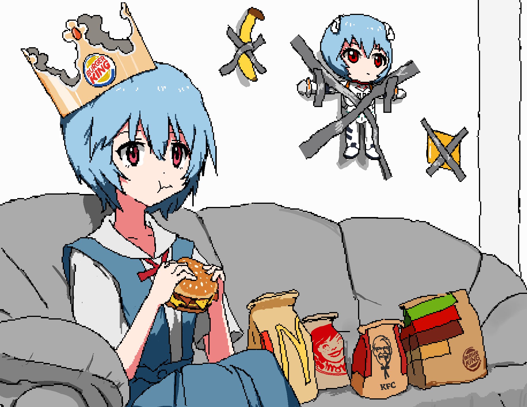 Rei Eating a Burger